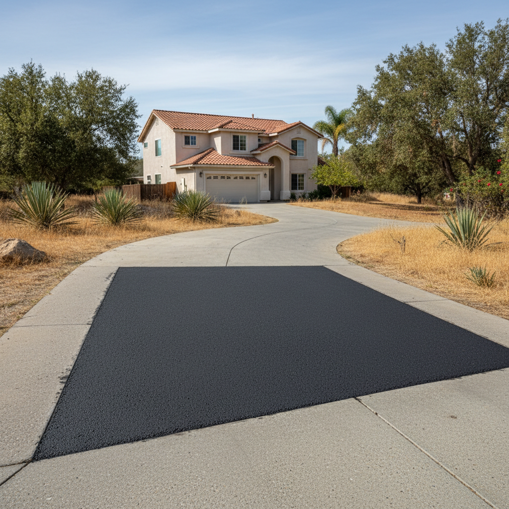 Completed asphalt patching work at a residential property in Menifee, CA