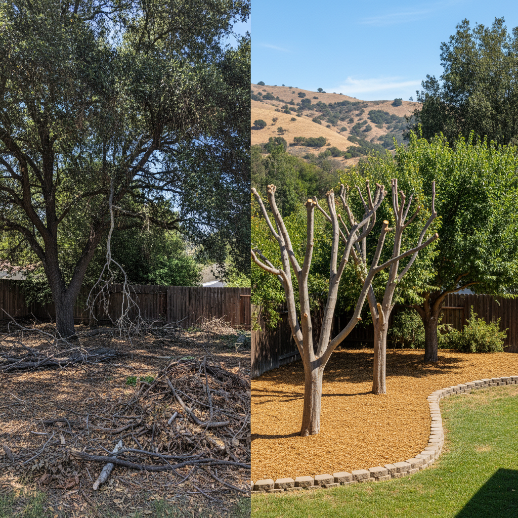 Completed tree pruning work at a residential property in Fremont, CA
