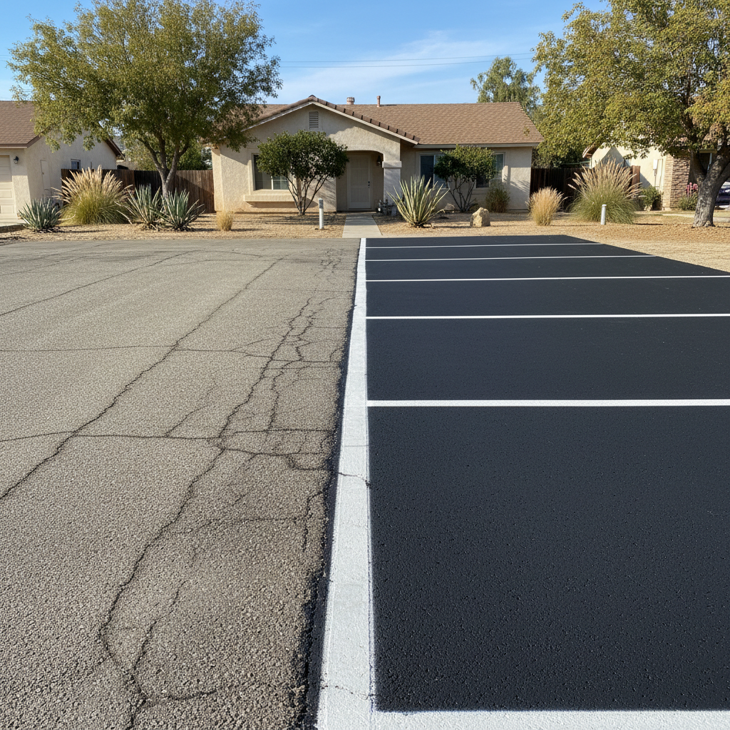 Completed asphalt striping work at a residential property in Menifee, CA