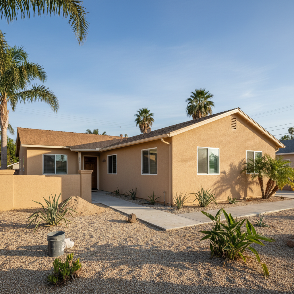 Completed stucco installation work at a residential property in Riverside, CA