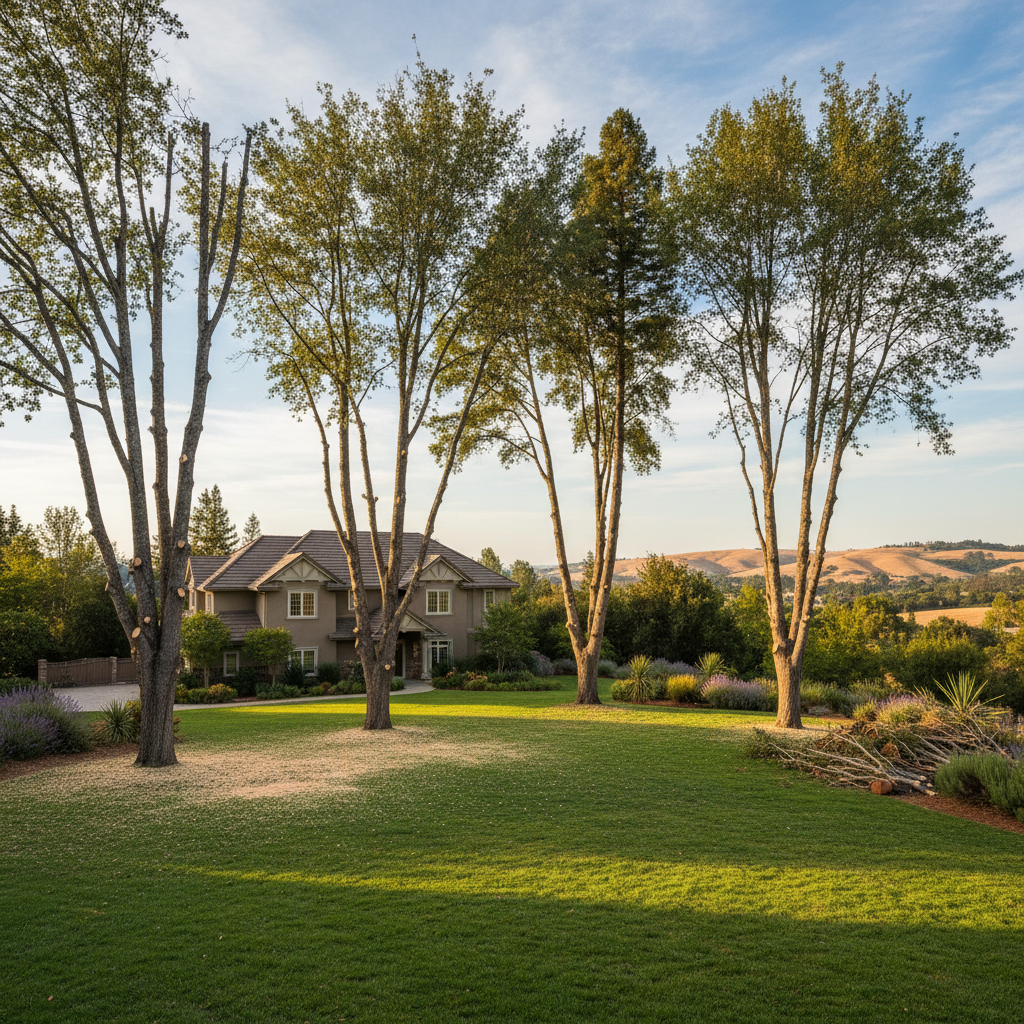 Completed tree pruning work at a residential property in Fremont, CA