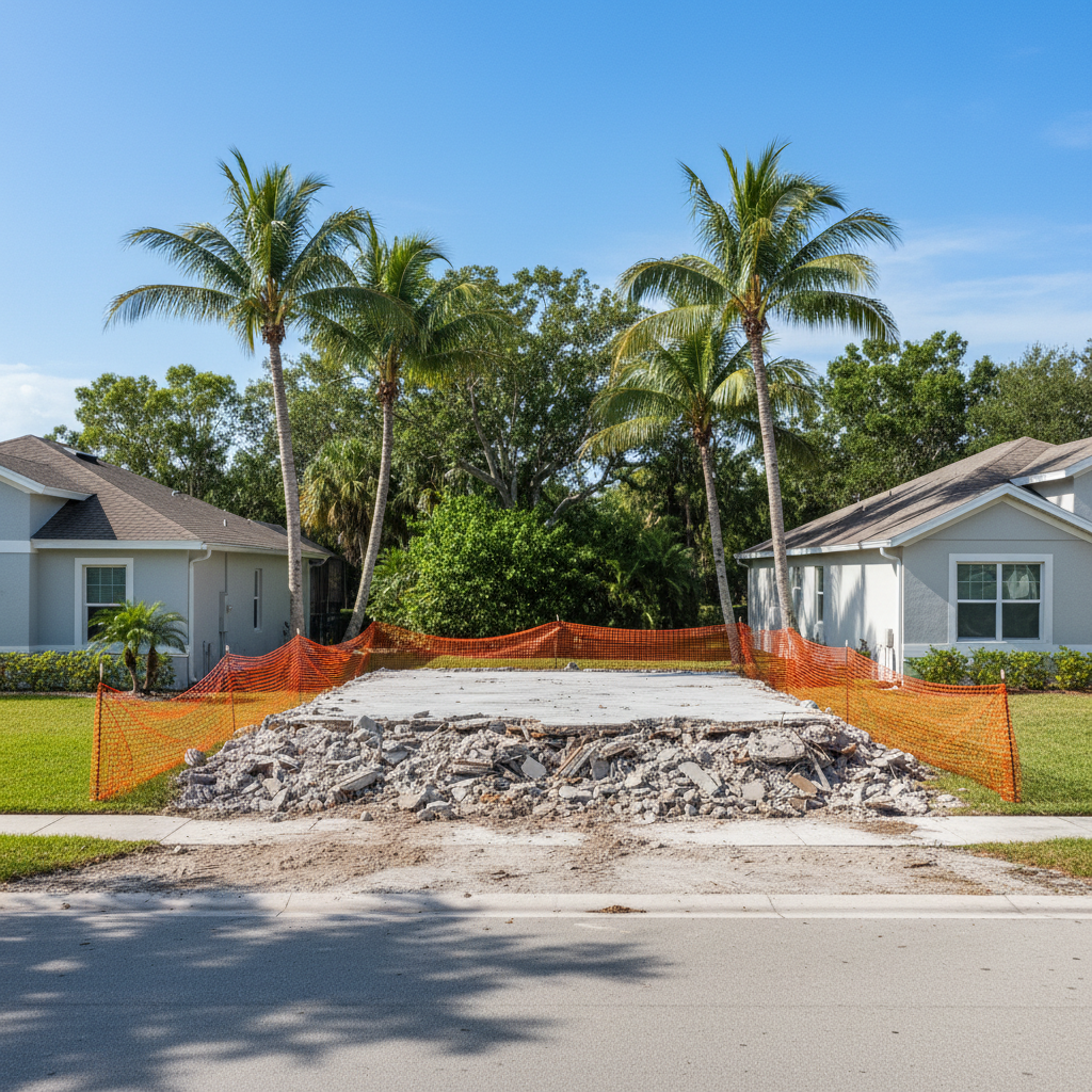 Completed full building demolition work at a residential property in Cape Coral, FL