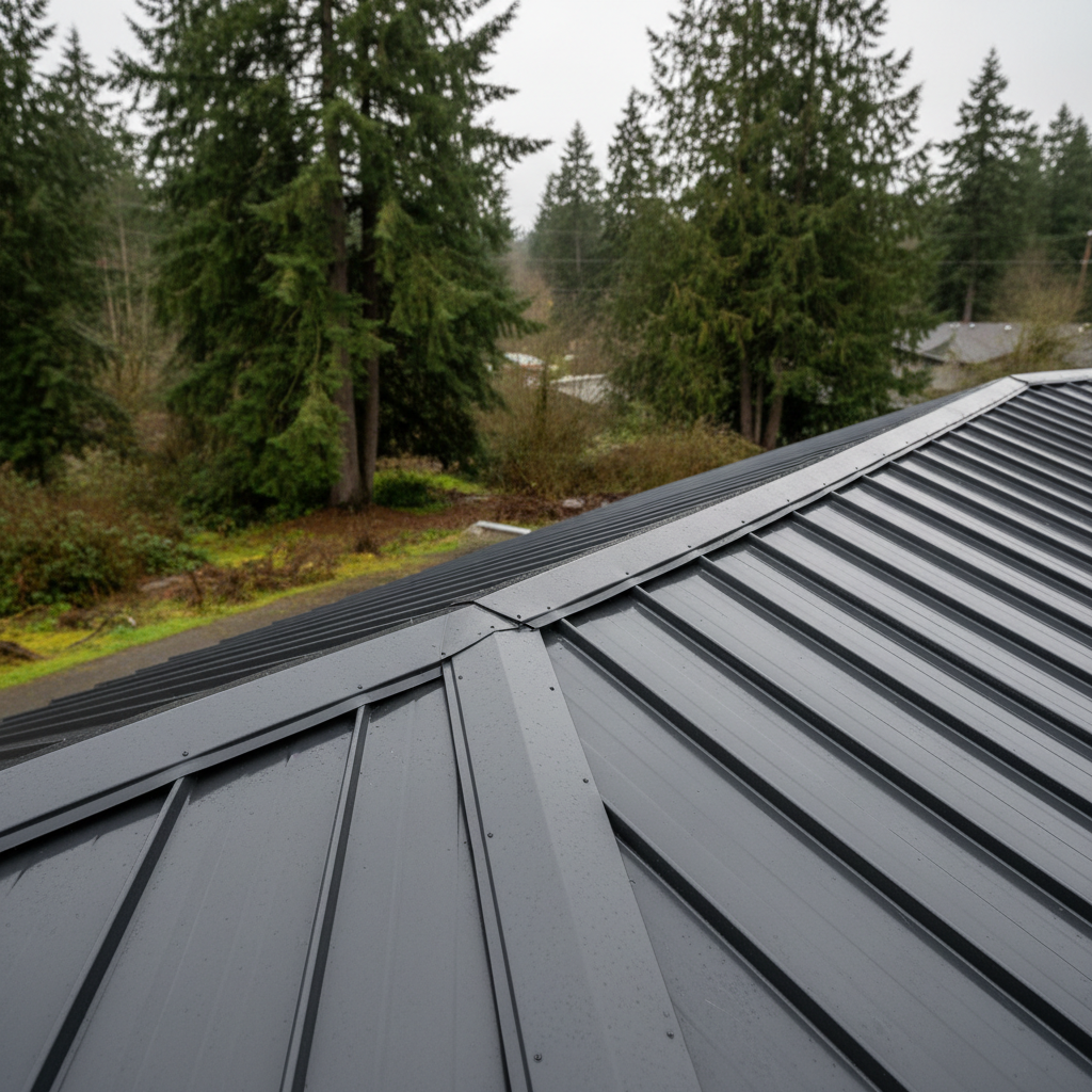 Completed metal roofing work at a residential property in Sammamish, WA