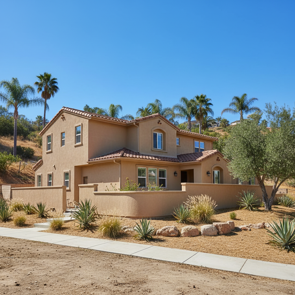 Completed stucco installation work at a residential property in Azusa, CA