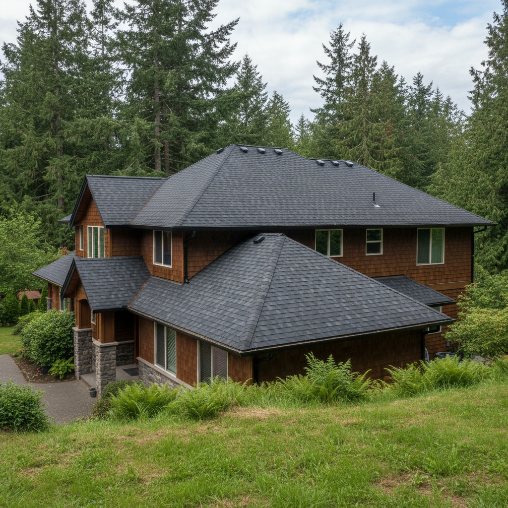 Completed asphalt shingle roofing work at a residential property in Sammamish, WA