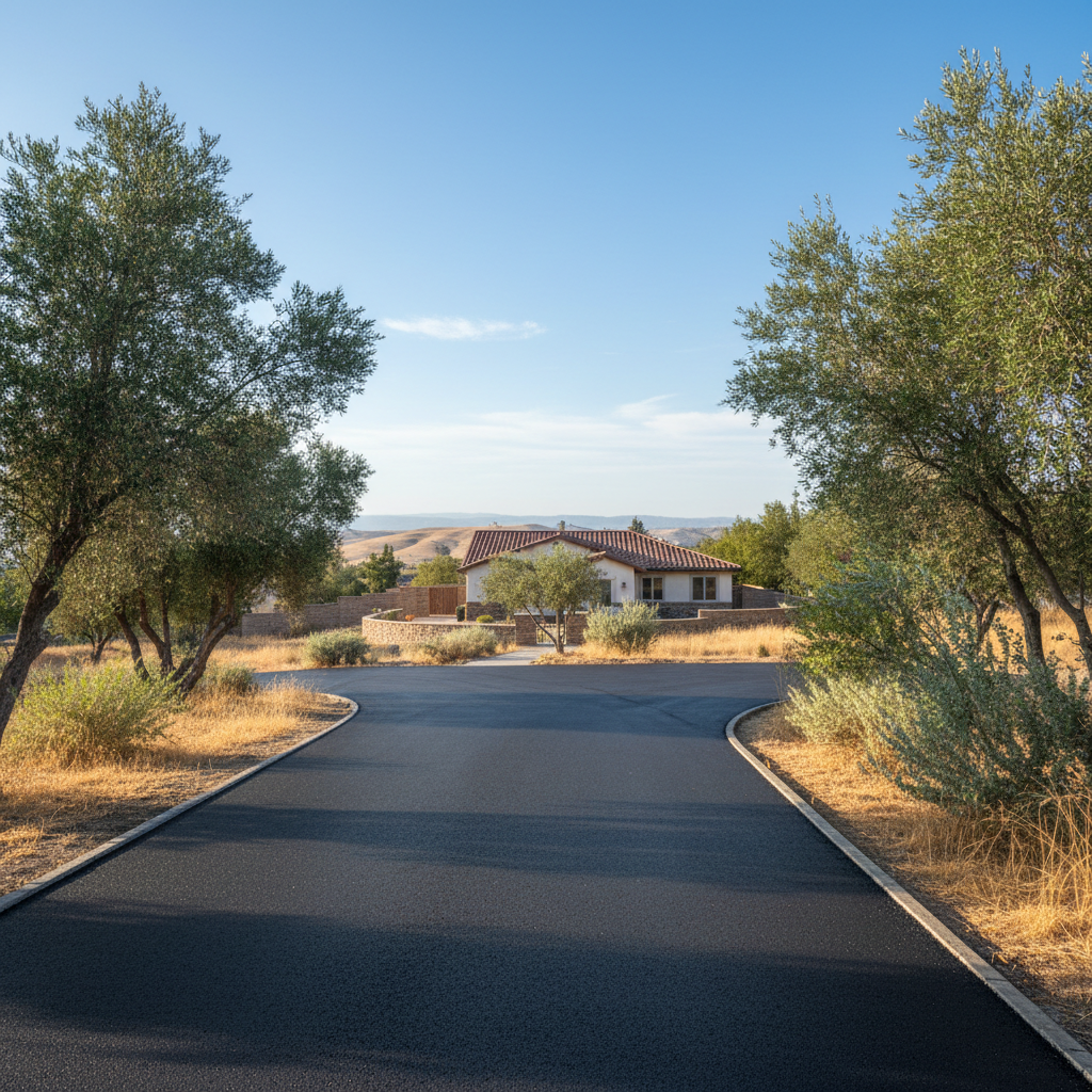 Completed residential asphalt work at a residential property in Orosi, CA