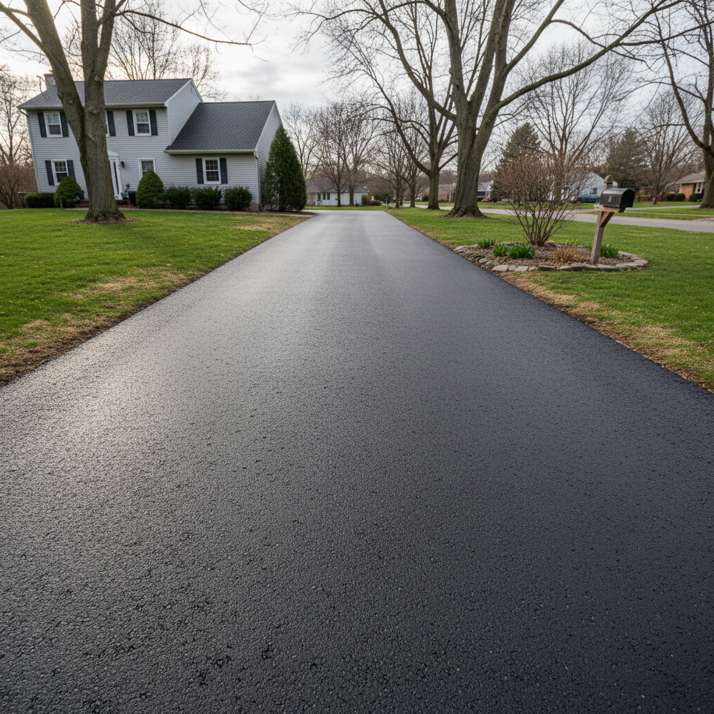 Completed driveway paving work at a residential property in Cleveland, OH