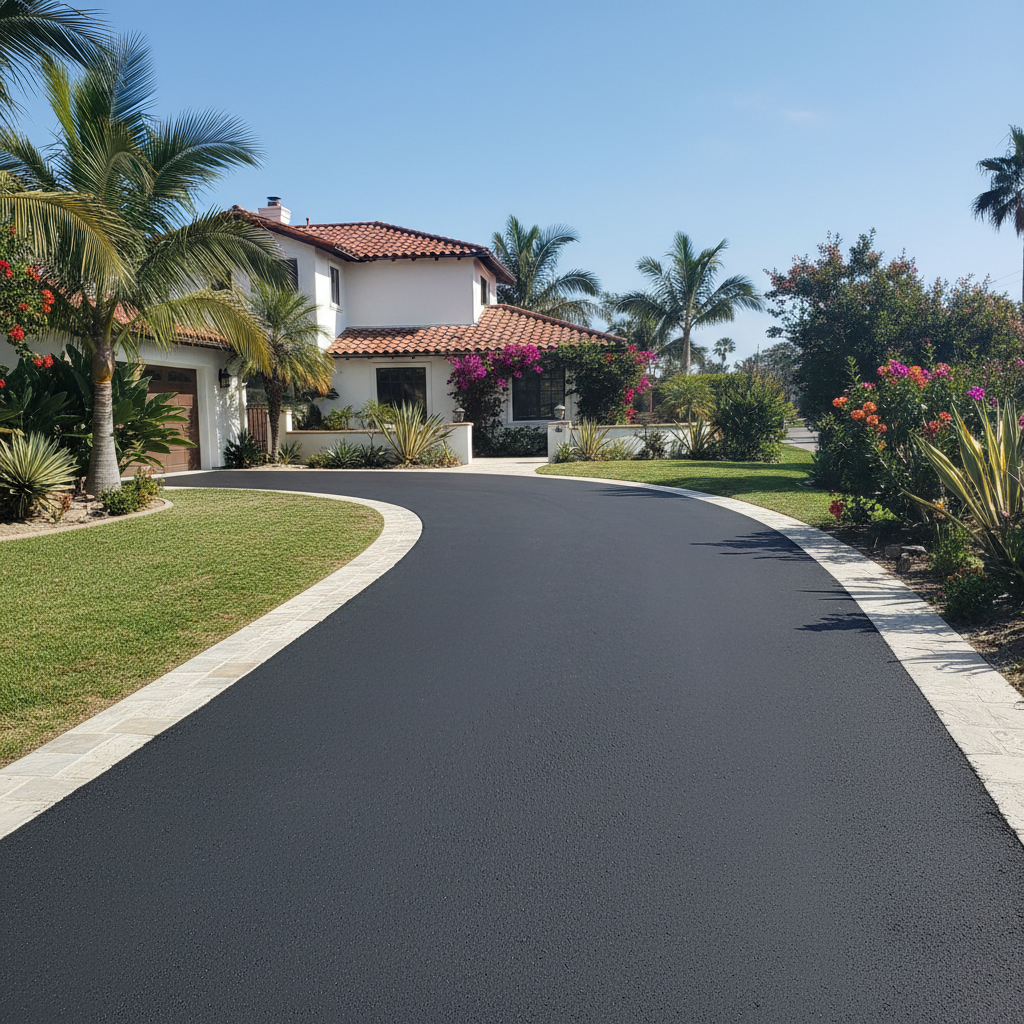 Completed residential asphalt work at a residential property in Huntington Beach, CA