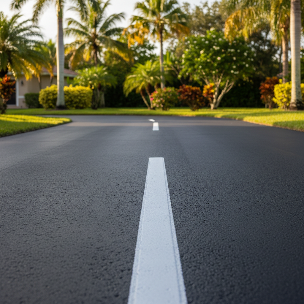 Completed asphalt striping work at a residential property in Boca Raton, FL