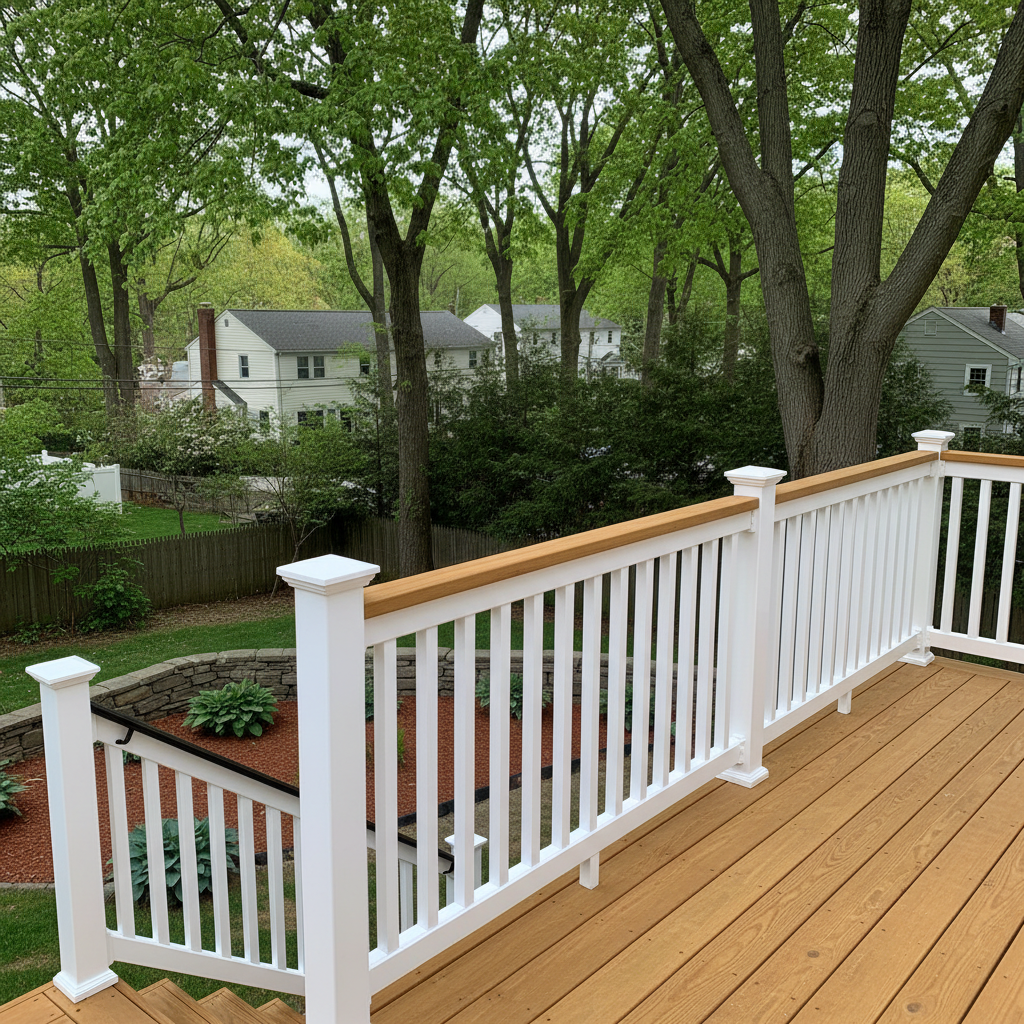 Completed deck railing installation work at a residential property in Arlington, MA