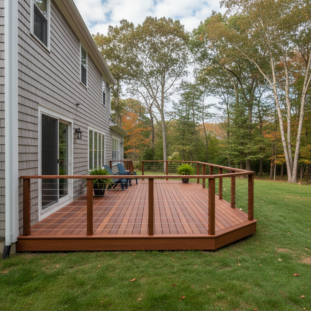 Completed deck railing installation work at a residential property in Belmont, MA