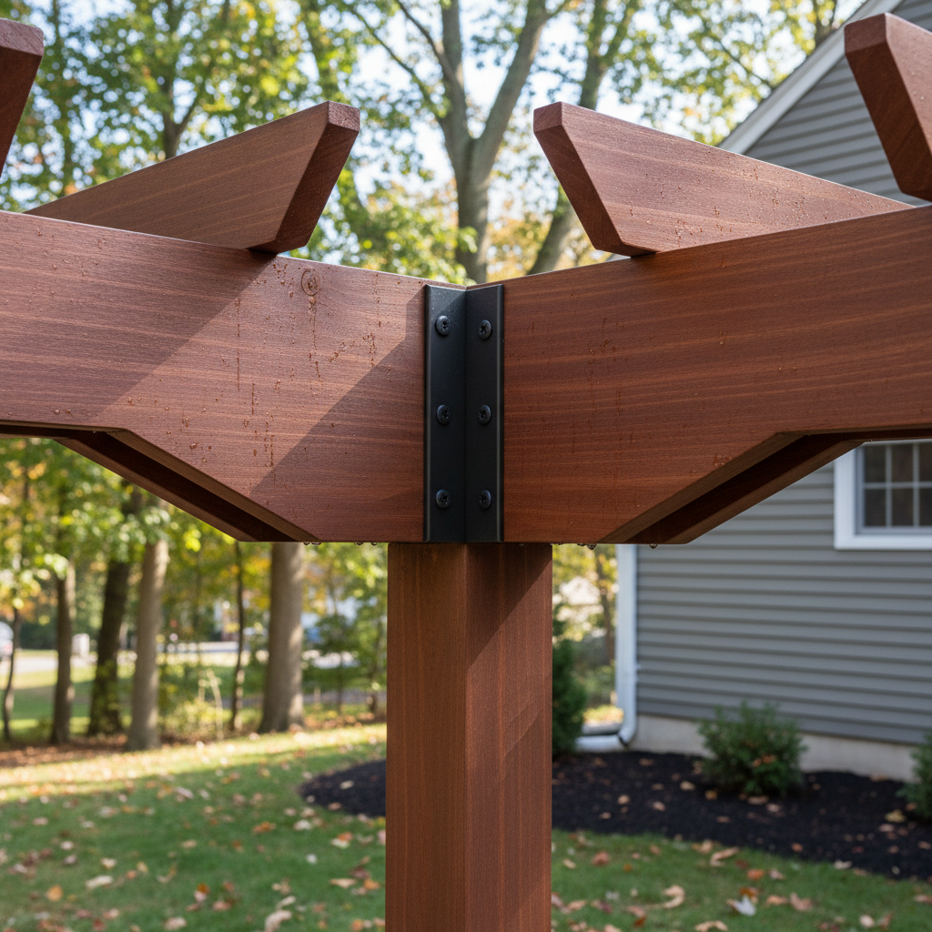Completed pergola construction work at a residential property in Arlington, MA