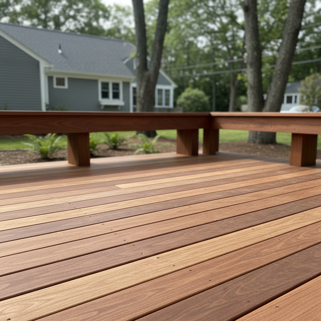 Completed deck construction work at a residential property in Belmont, MA