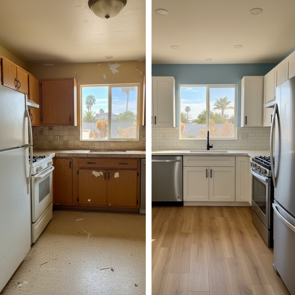 Completed kitchen remodel work at a residential property in Huntington Beach, CA