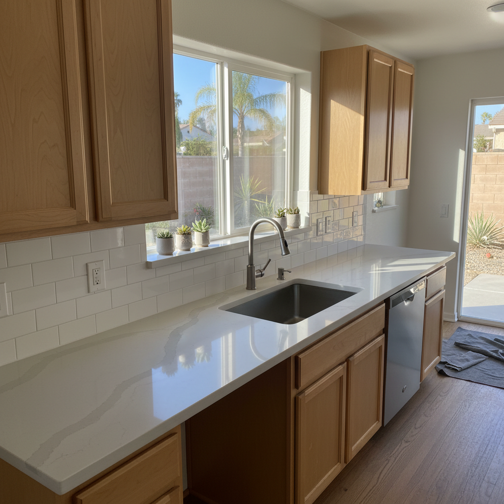 Completed countertop installation work at a residential property in Huntington Beach, CA