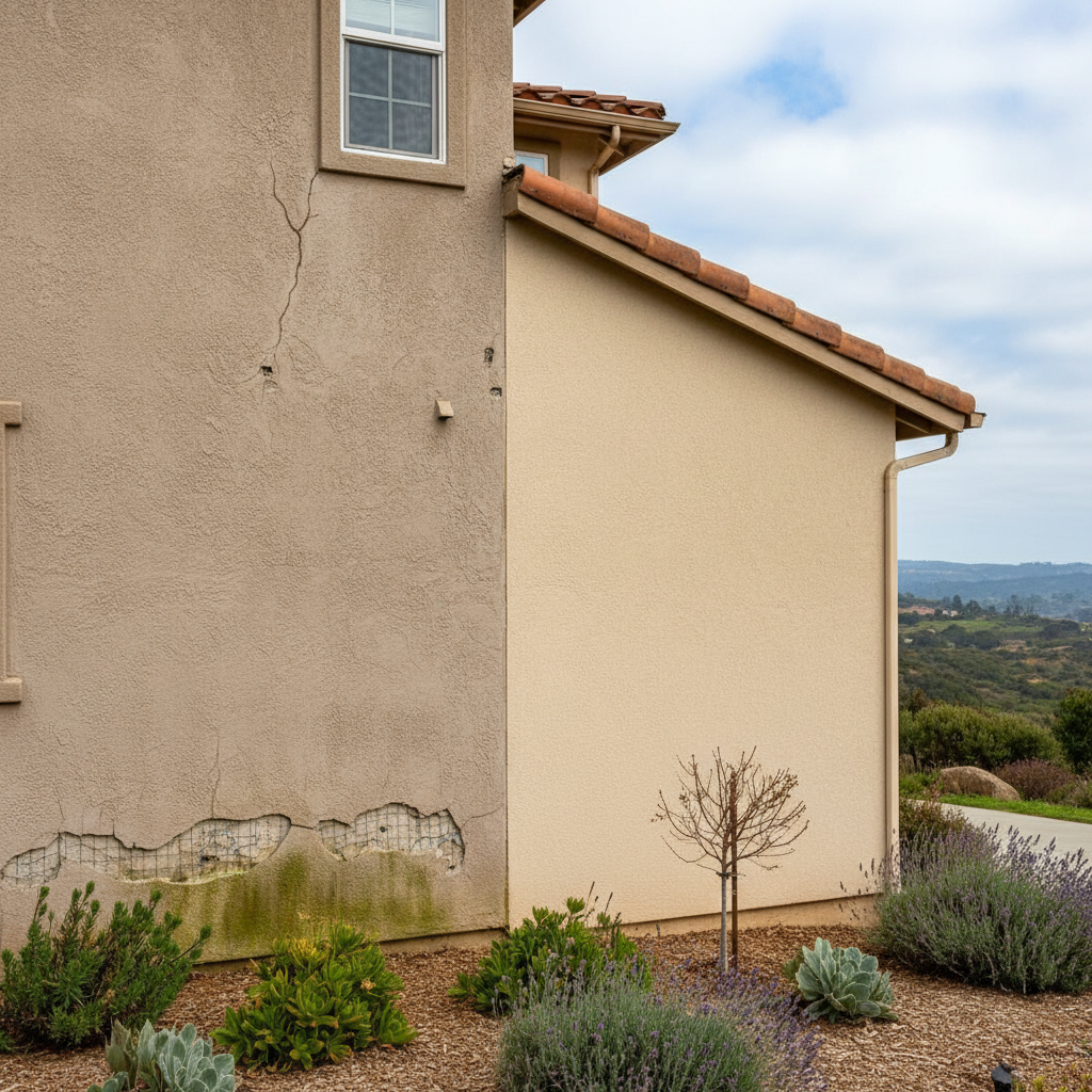 Completed stucco replacement work at a residential property in San Bruno, CA