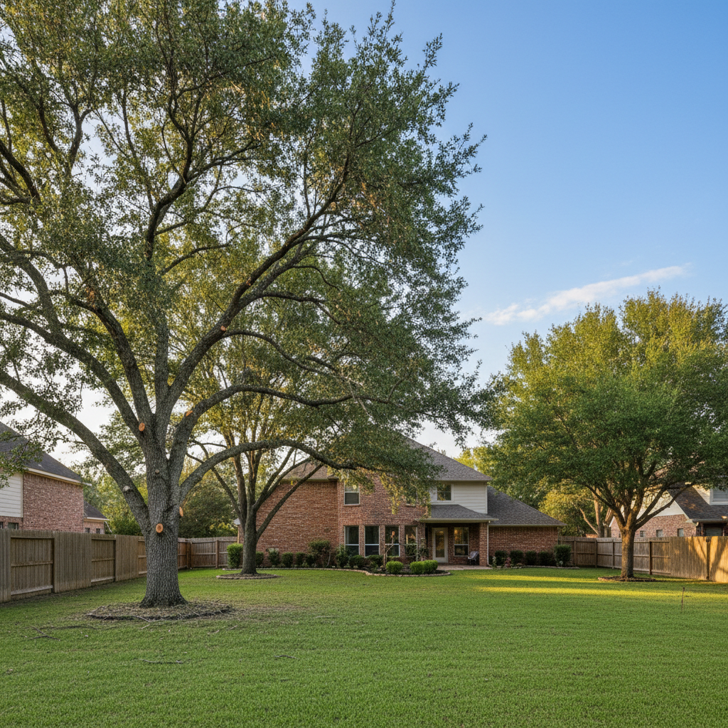 Completed tree pruning work at a residential property in Porter, TX