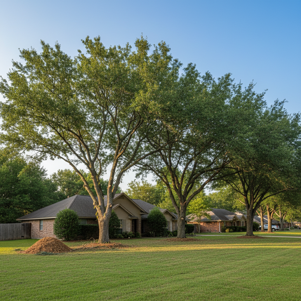 Completed tree pruning work at a residential property in Porter, TX