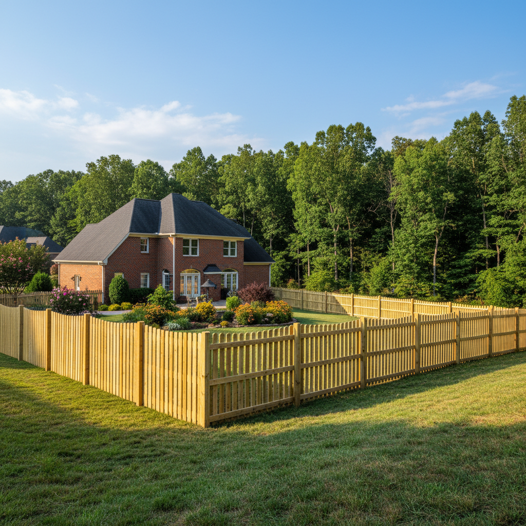 Completed wood fence installation work at a residential property in Rockford, TN