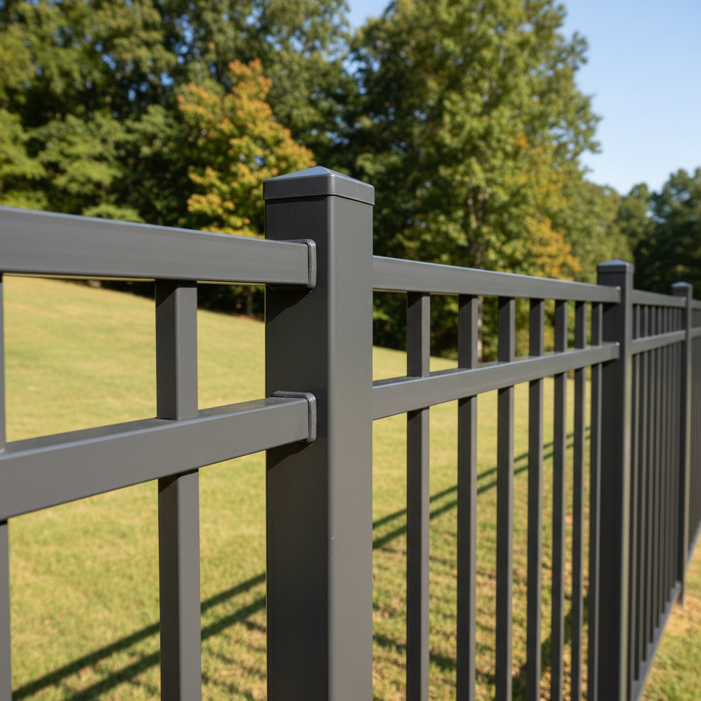 Completed aluminum fence installation work at a residential property in Rockford, TN