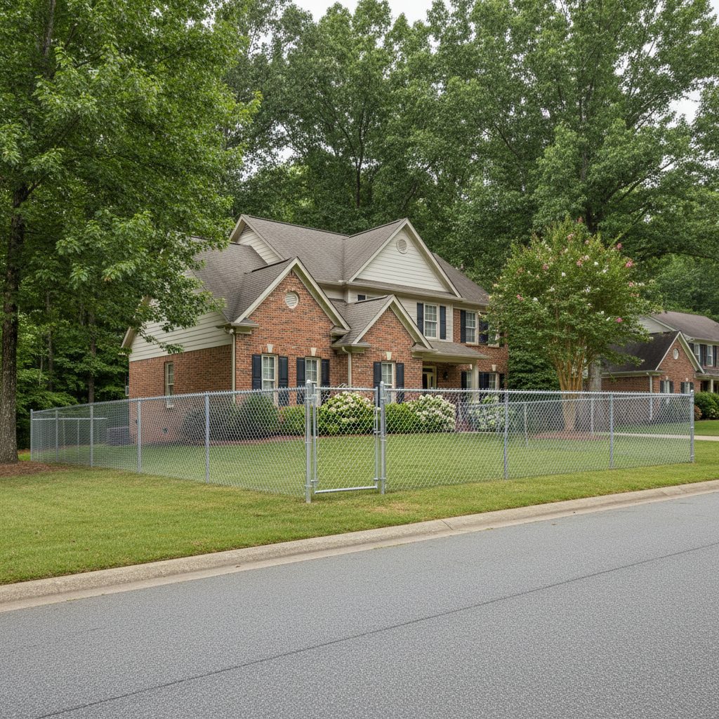 Completed chain link fence installation work at a residential property in Rockford, TN