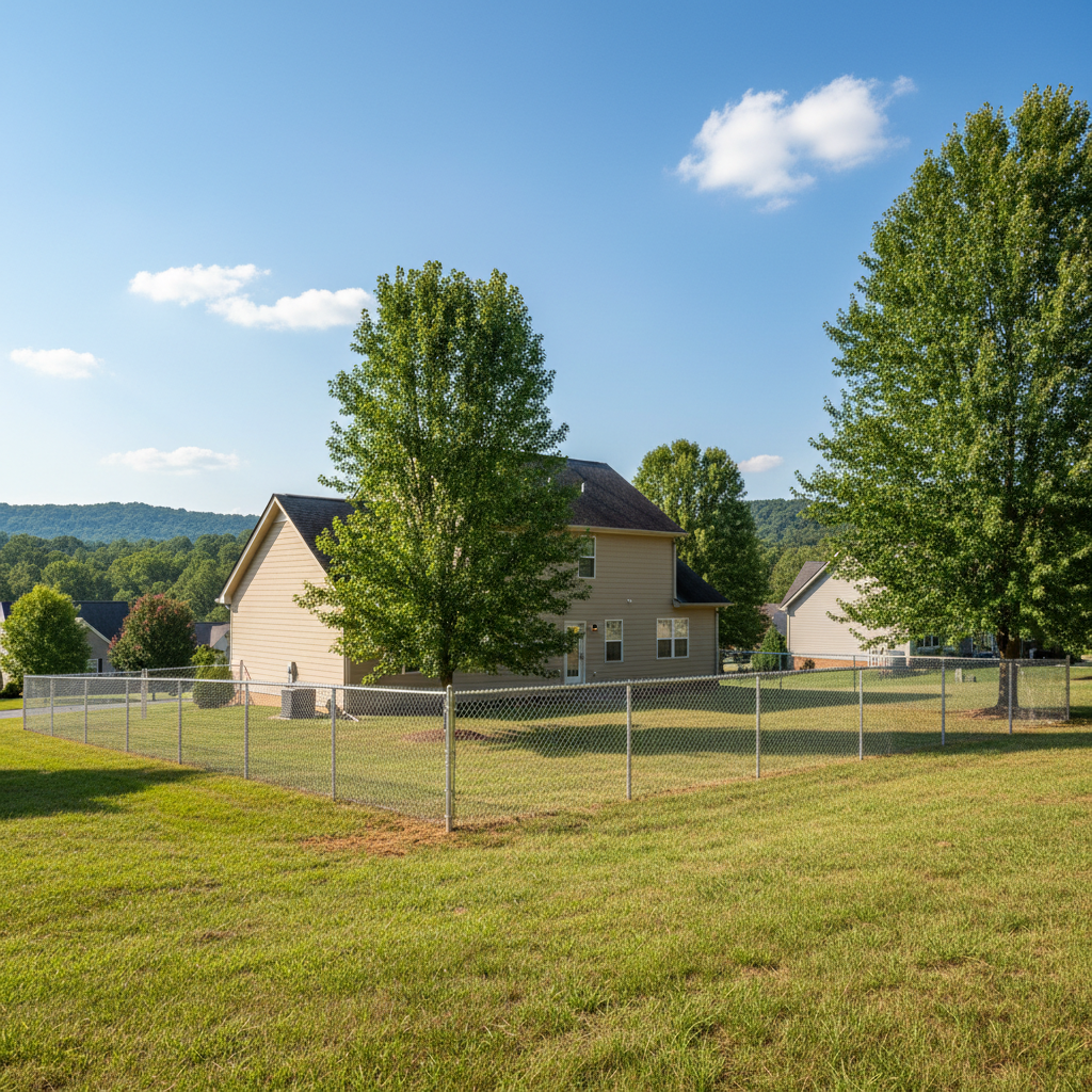 Completed chain link fence installation work at a residential property in Rockford, TN