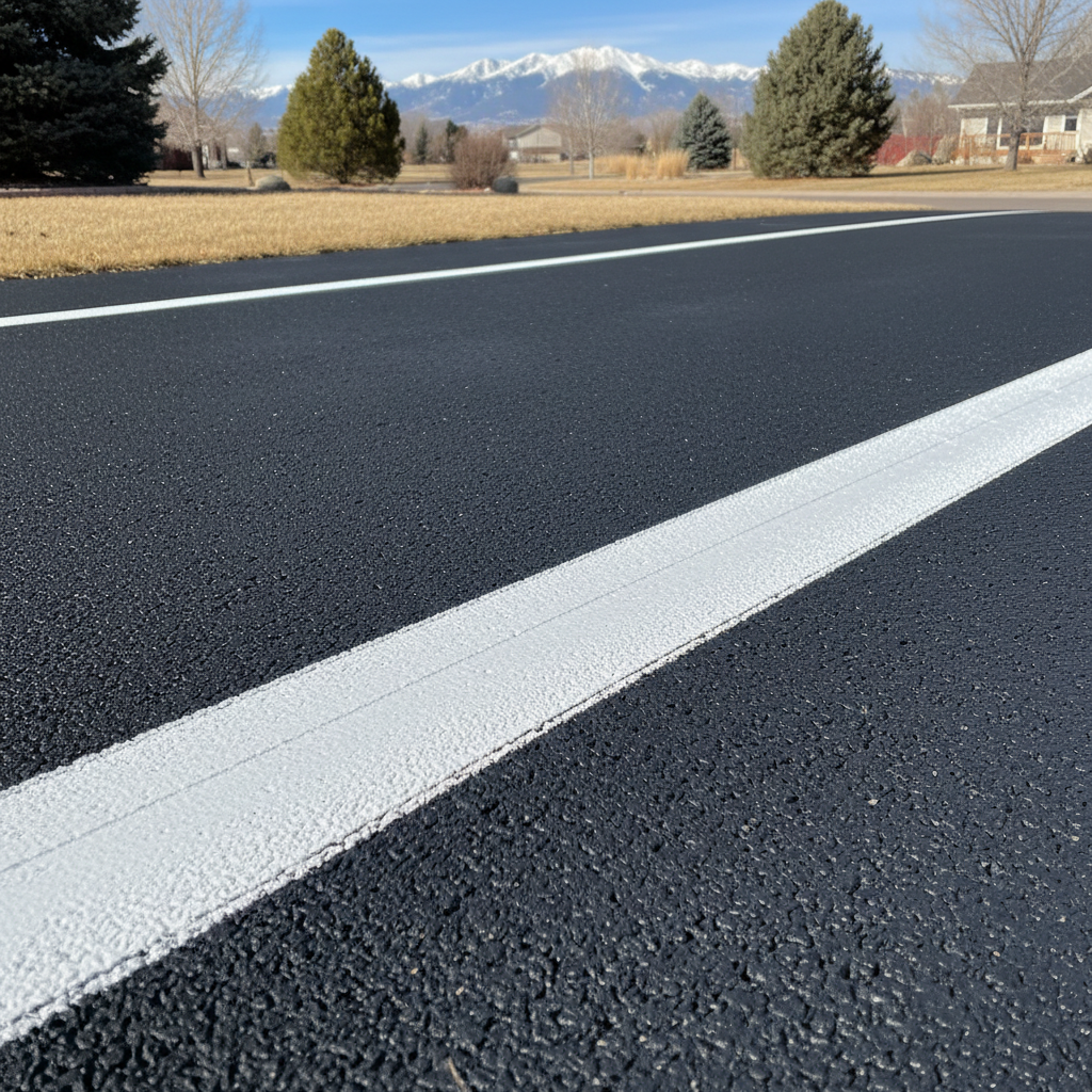 Completed asphalt striping work at a residential property in Thornton, CO
