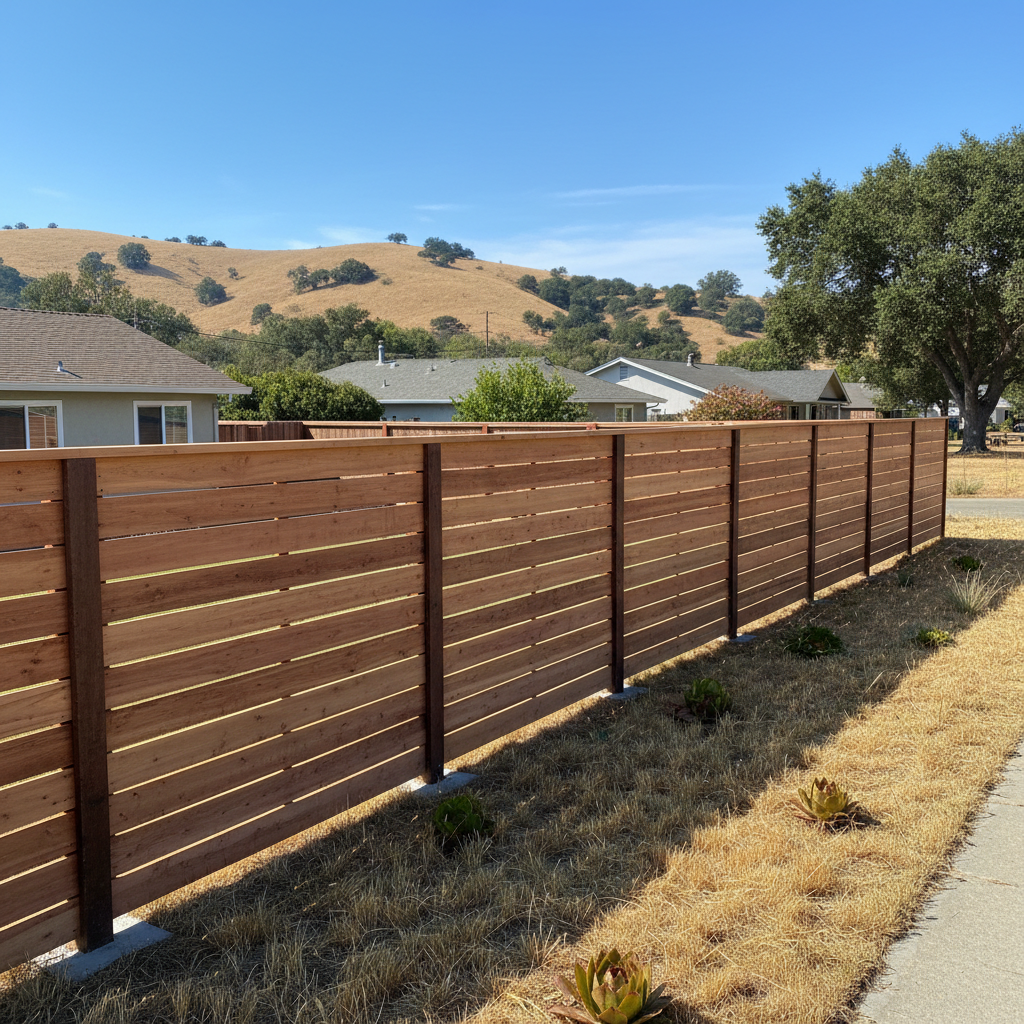 Completed wood fence installation work at a residential property in Vallejo, CA