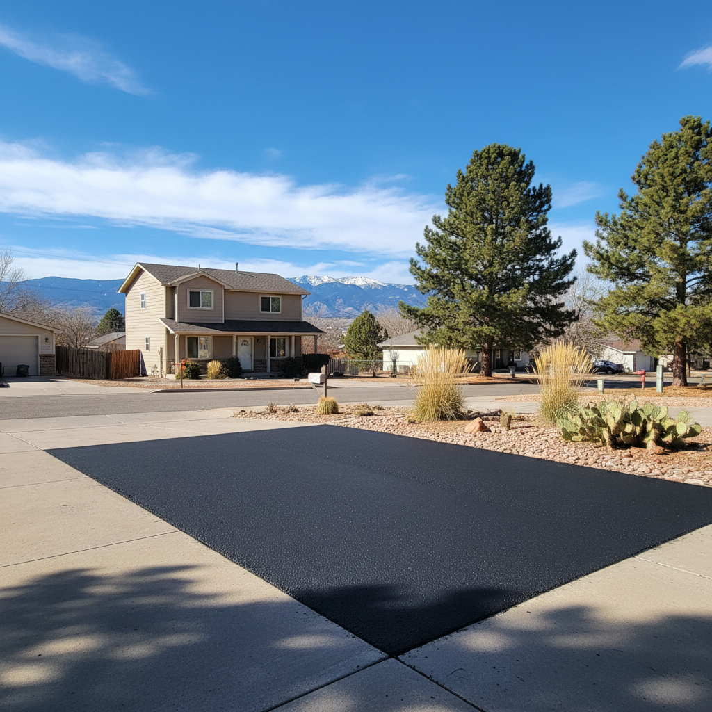 Completed asphalt patching work at a residential property in Thornton, CO