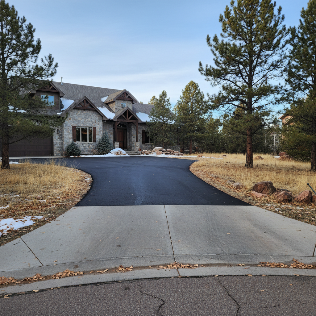 Completed asphalt repair work at a residential property in Thornton, CO