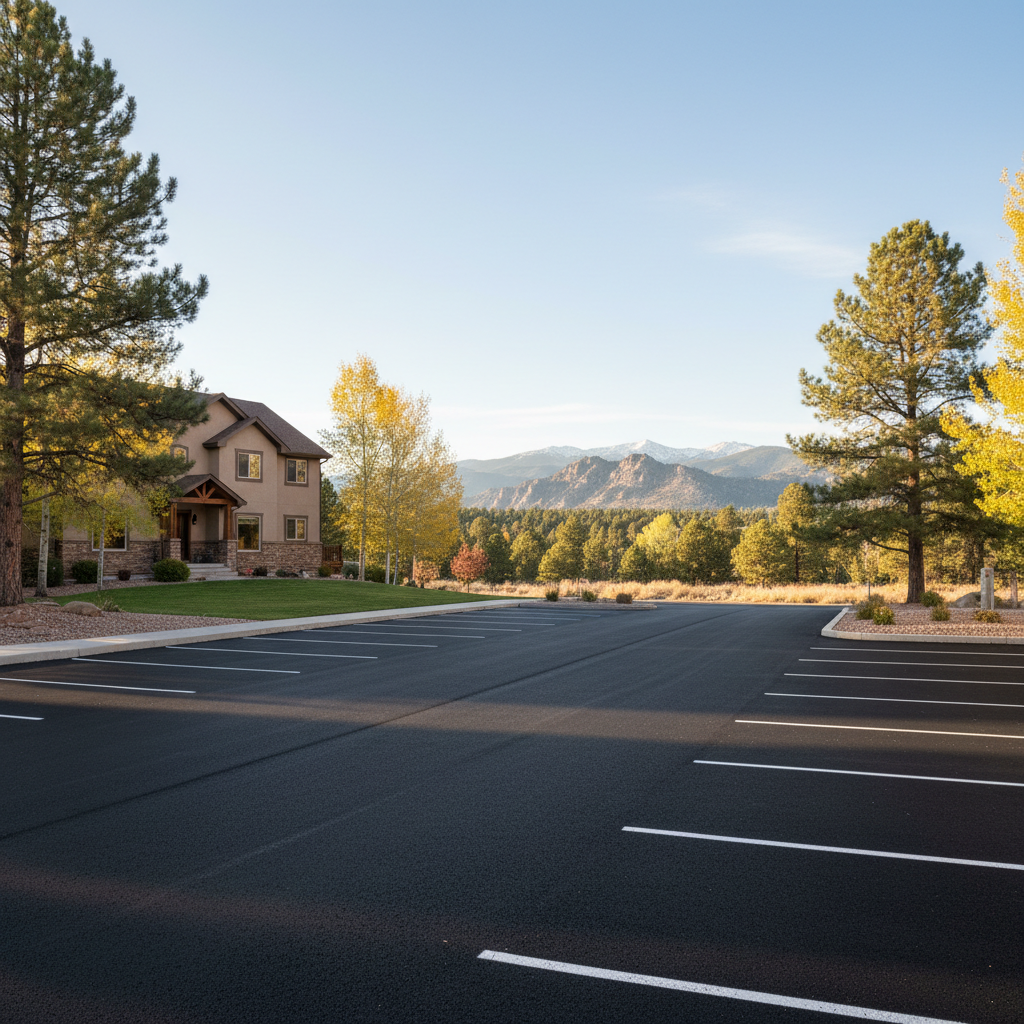Completed parking lot paving work at a residential property in Thornton, CO