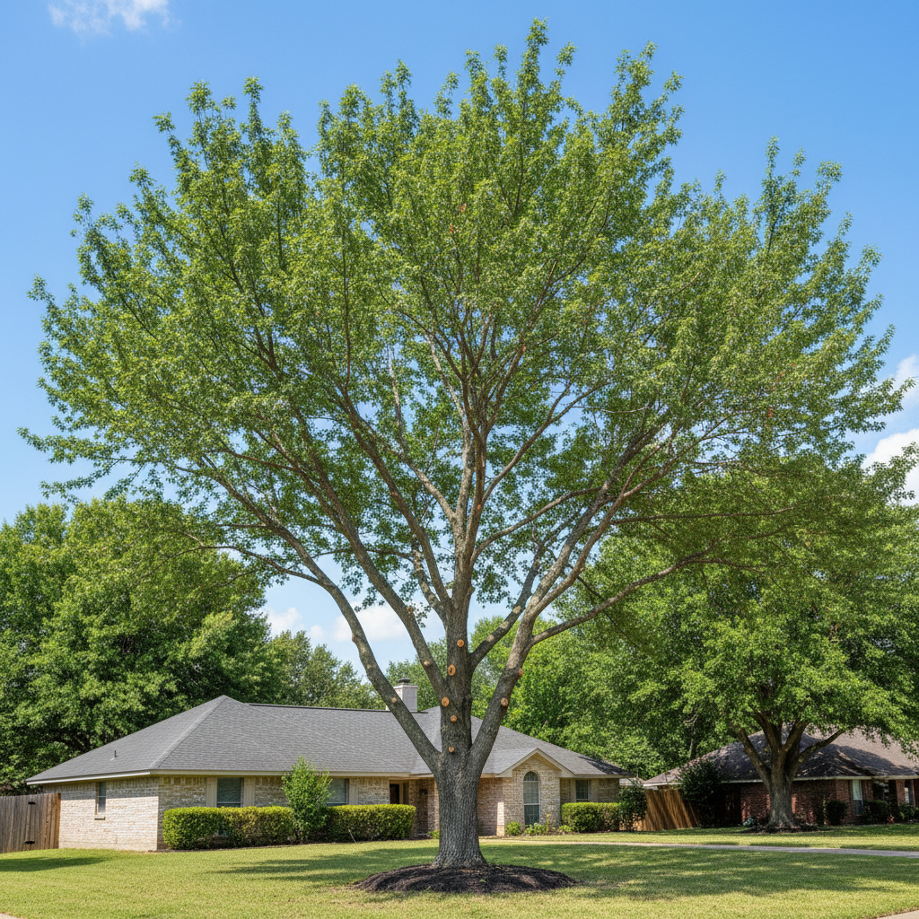 Completed tree pruning work at a residential property in Huffman, TX