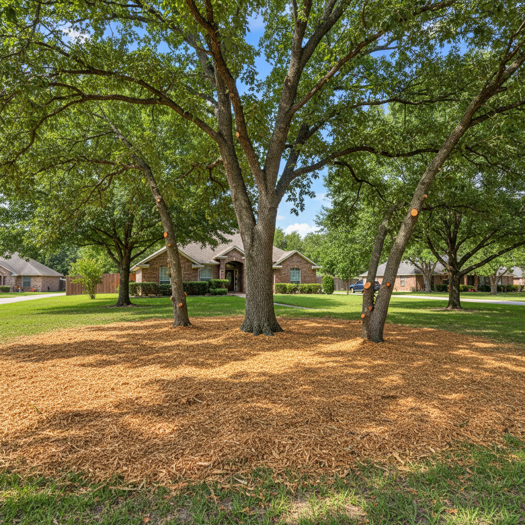 Completed tree trimming work at a residential property in Huffman, TX