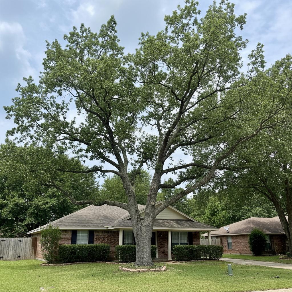 Completed tree pruning work at a residential property in Huffman, TX