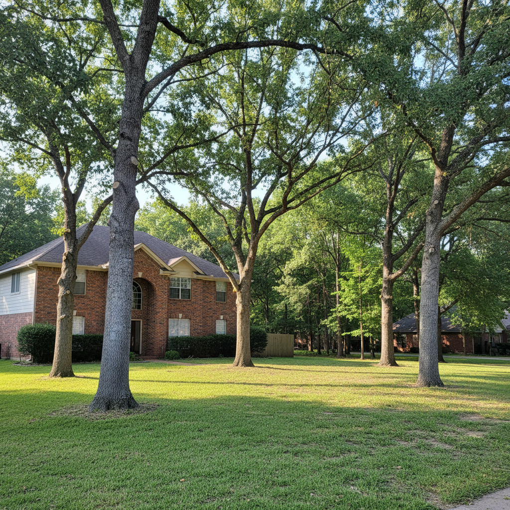Completed tree trimming work at a residential property in Huffman, TX