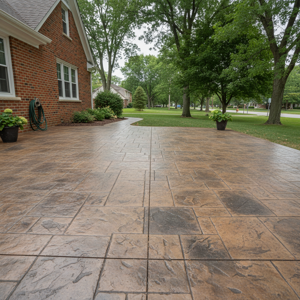 Completed stamped concrete work at a residential property in Cicero, IL