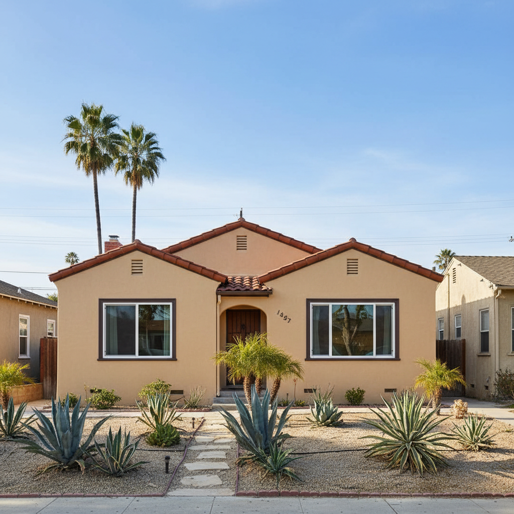 Completed stucco painting work at a residential property in Costa Mesa, CA