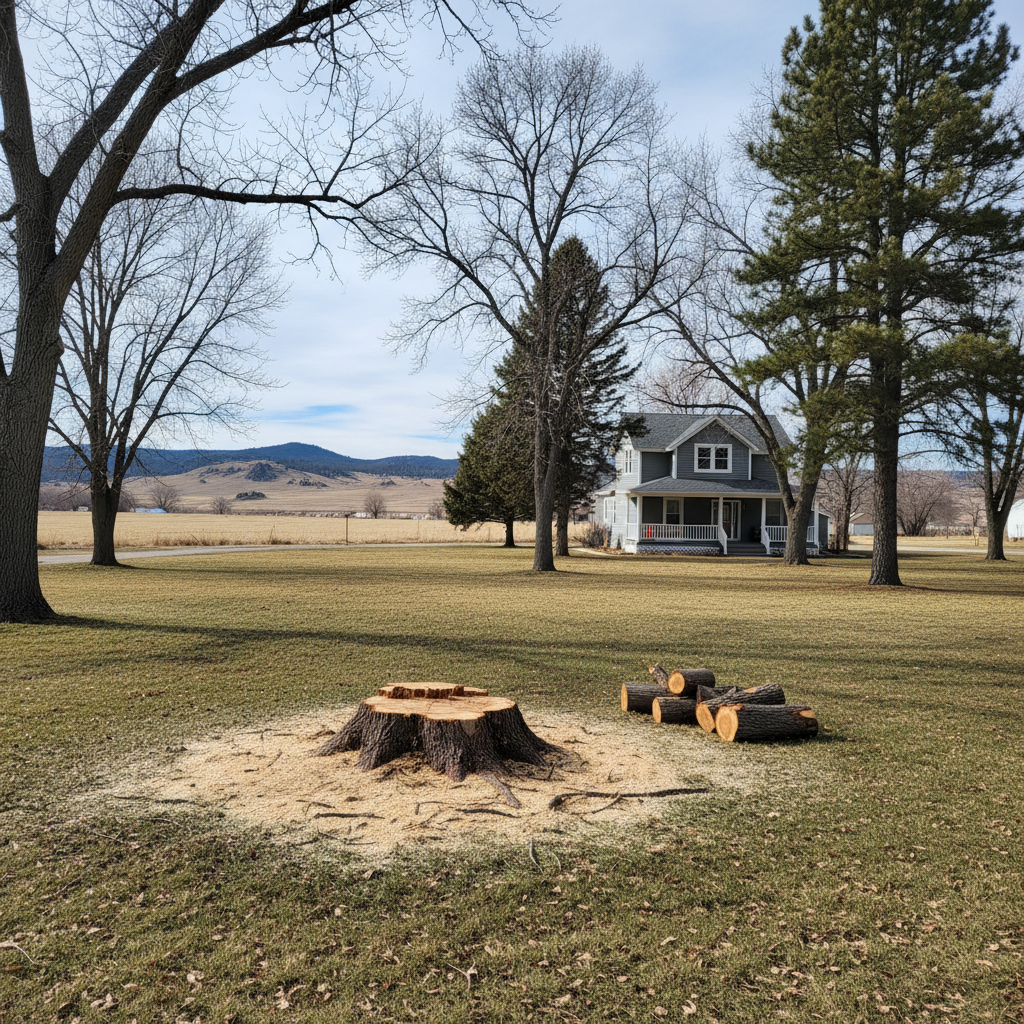Completed tree removal work at a residential property in Sturgis, SD