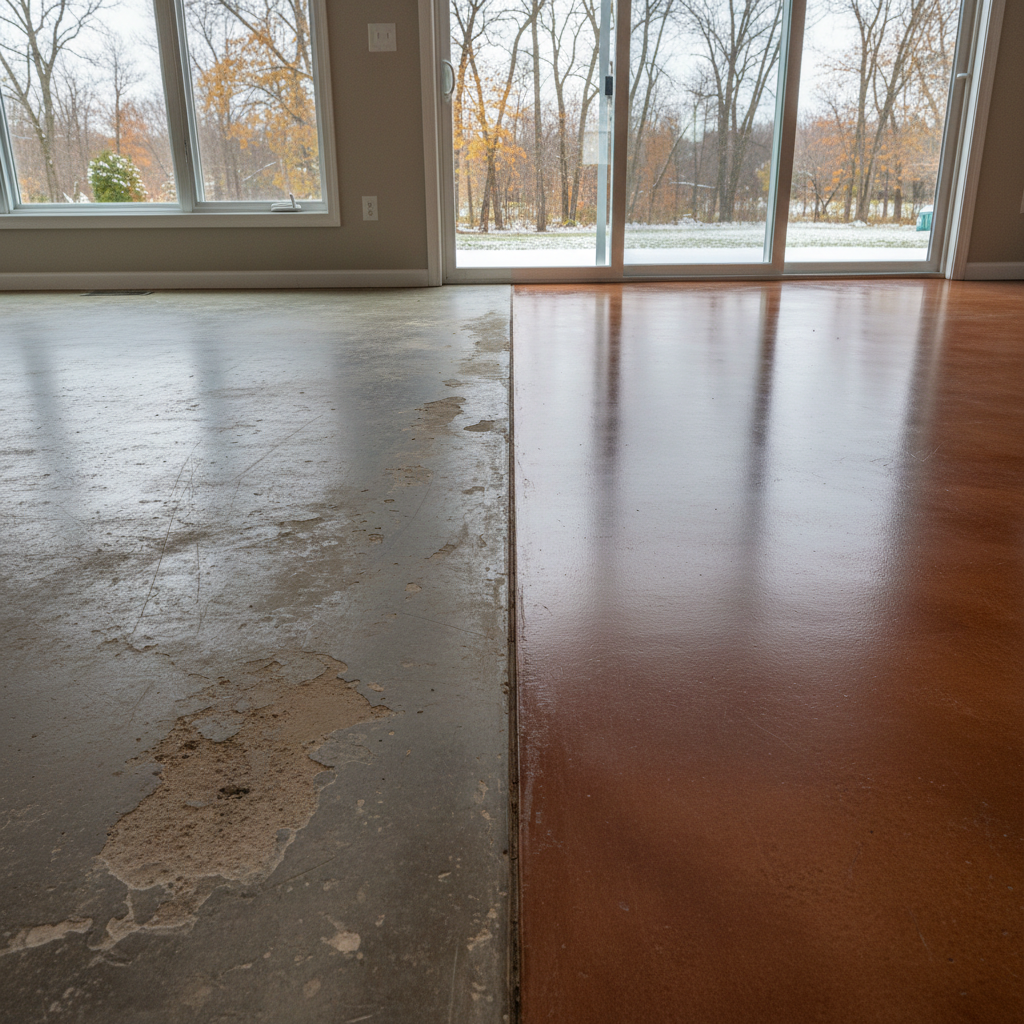 Completed concrete staining work at a residential property in Cloquet, MN