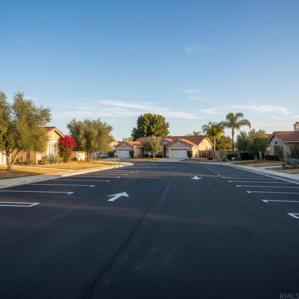 Completed asphalt striping work at a residential property in Garden Grove, CA