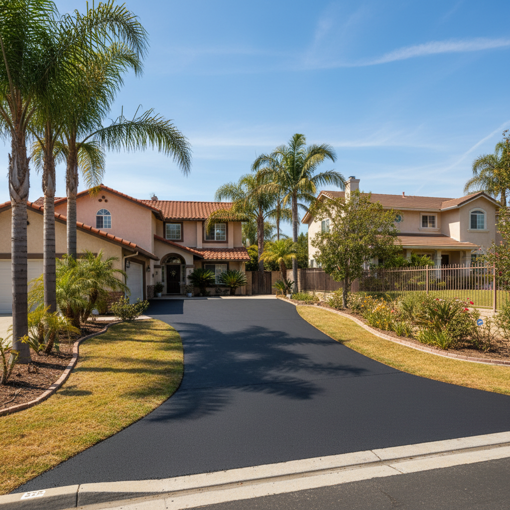 Completed driveway paving work at a residential property in Garden Grove, CA