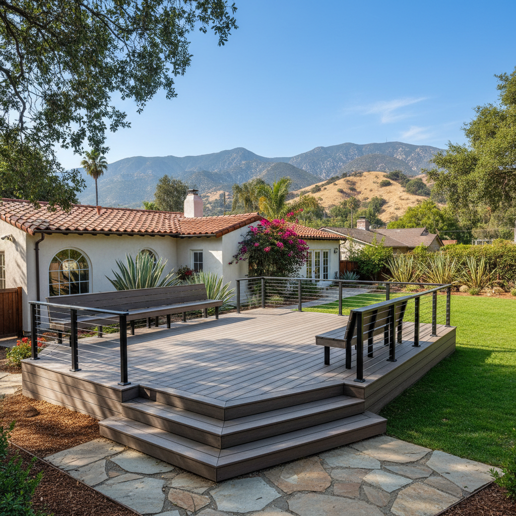 Completed composite decks work at a residential property in Pasadena, CA