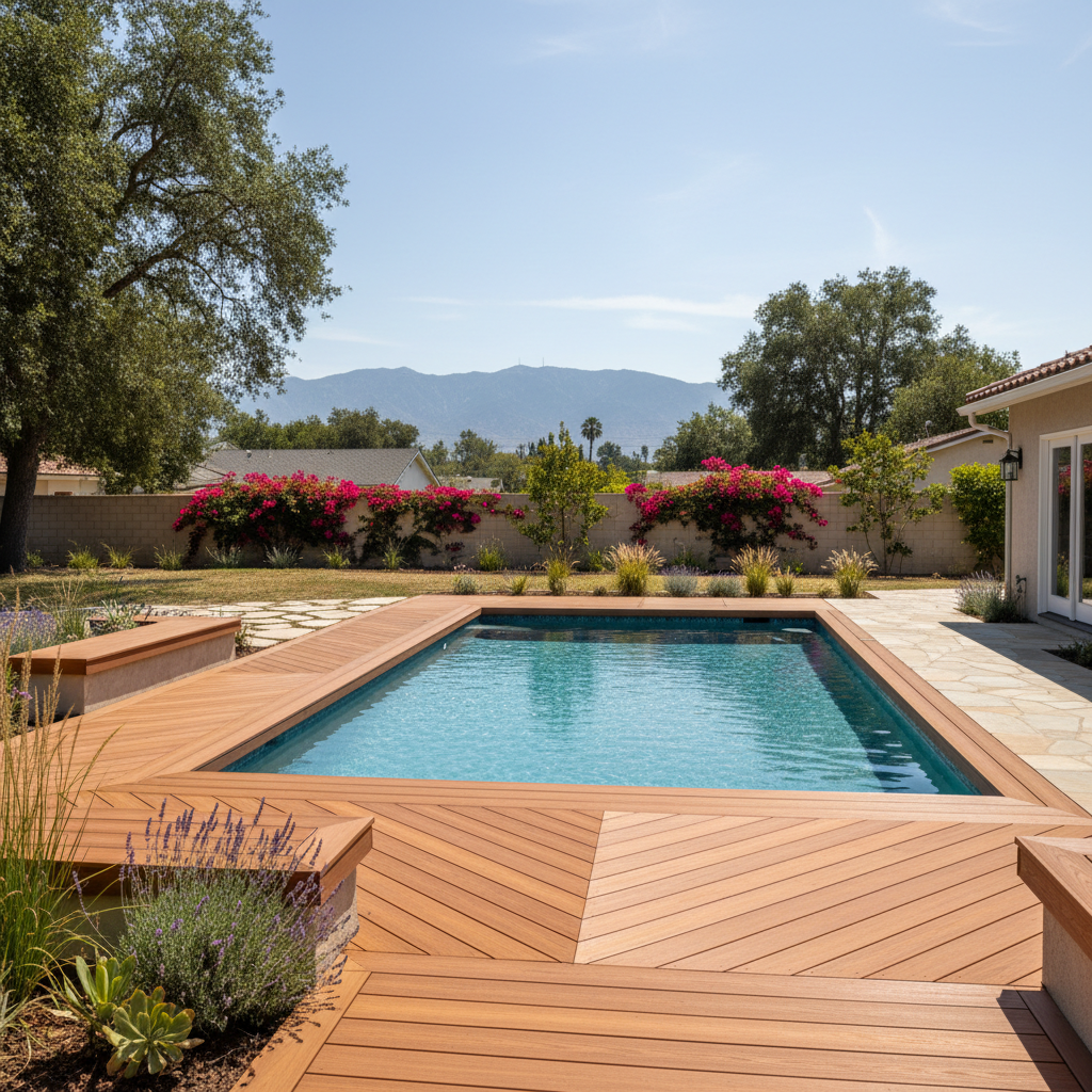 Completed pool decks work at a residential property in Pasadena, CA