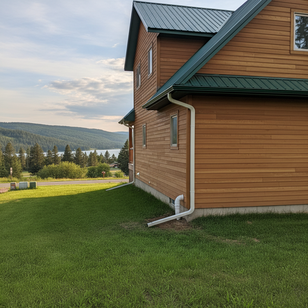 Completed downspout repair work at a residential property in Polson, MT