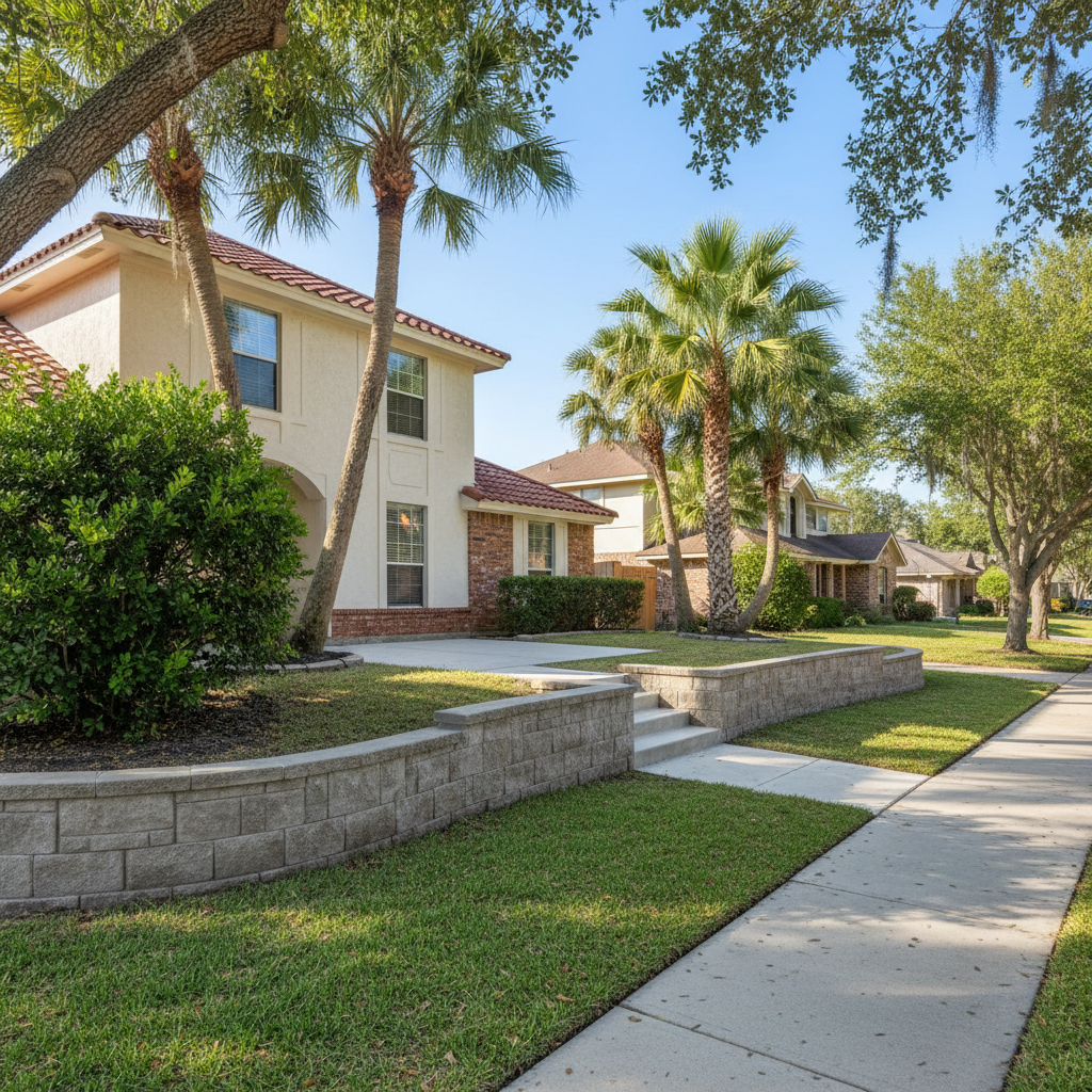 Completed concrete retaining walls work at a residential property in Corpus Christi, TX