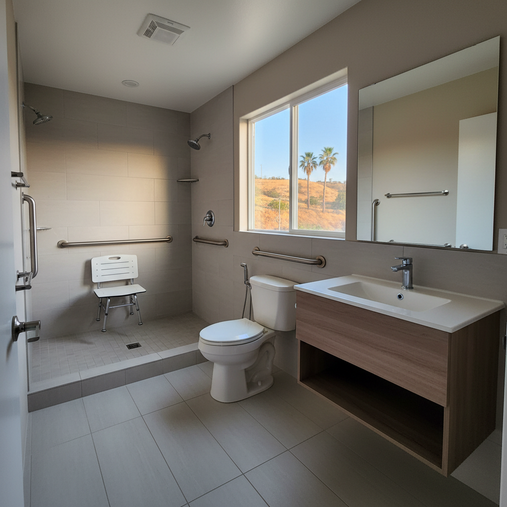 Completed handicap accessible bathrooms work at a residential property in Bell, CA