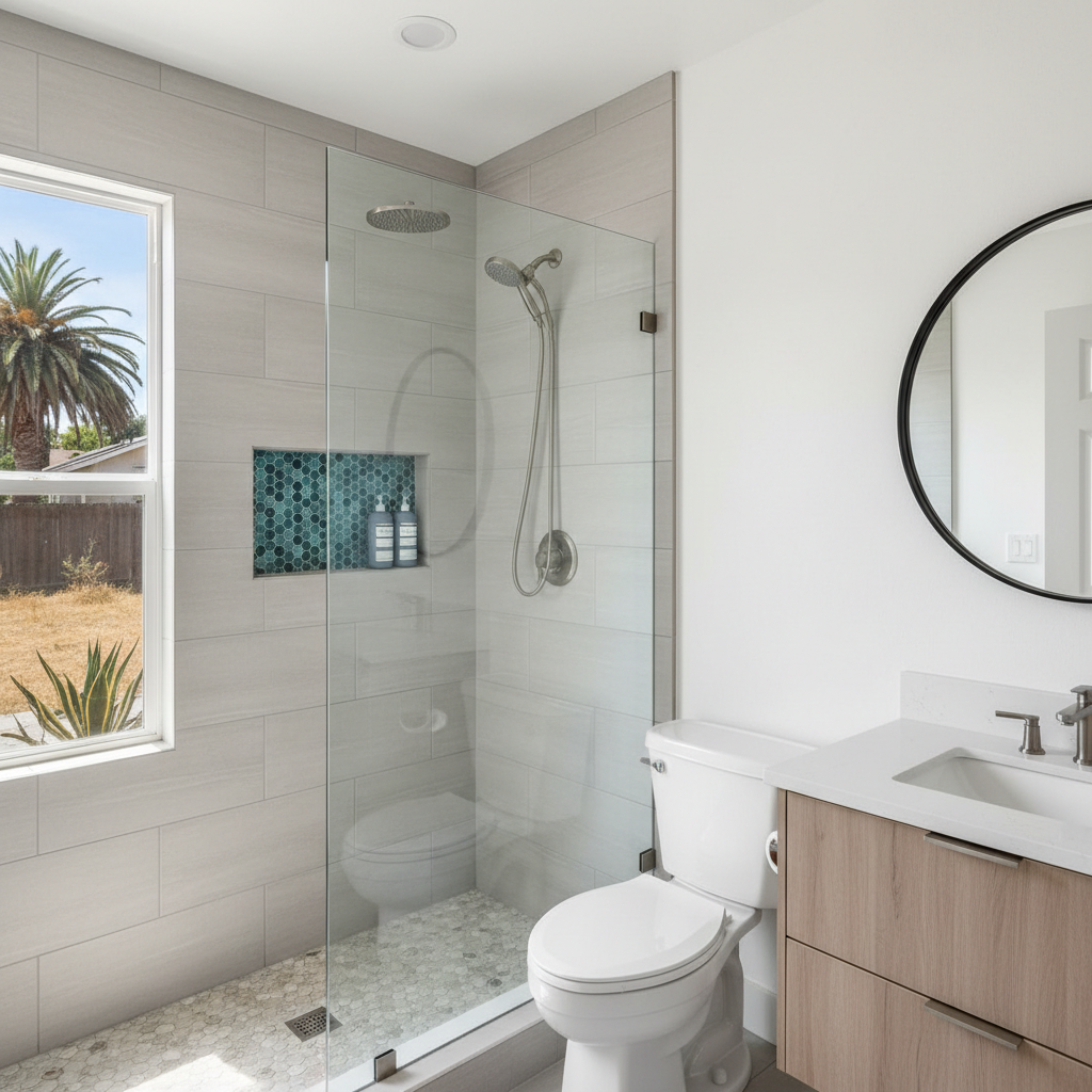 Completed shower replacement work at a residential property in Bell Gardens, CA