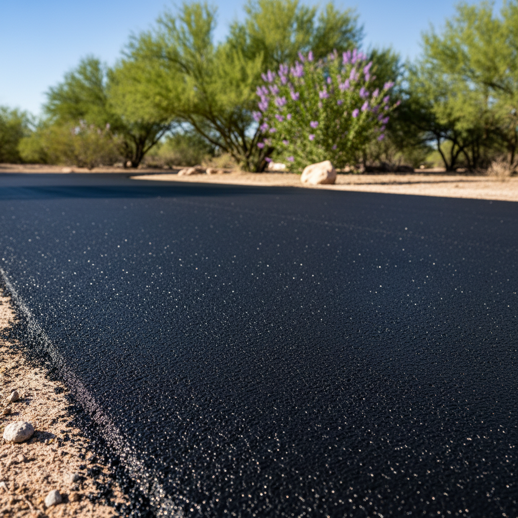 Completed asphalt sealcoating work at a residential property in Las Cruces, NM