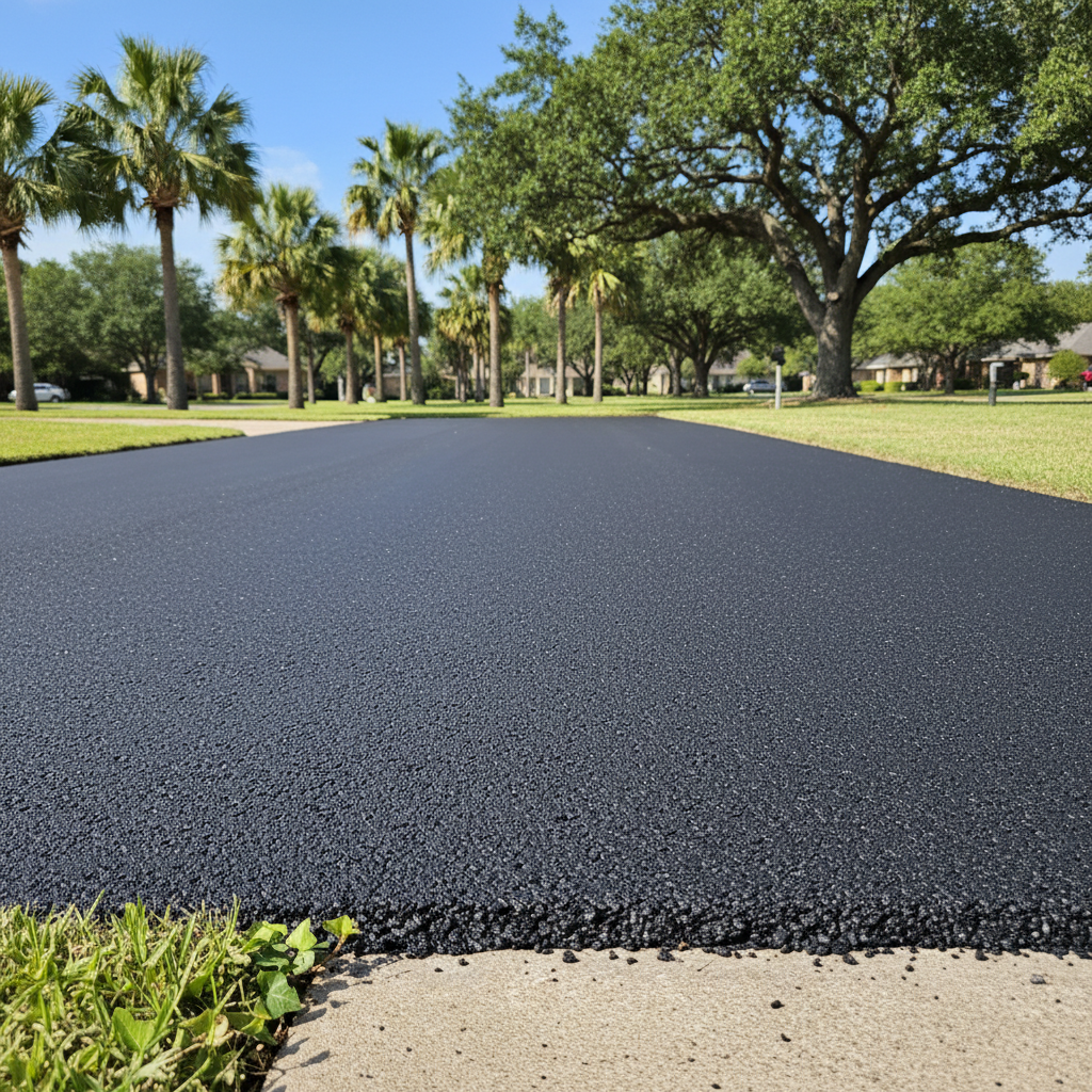 Completed driveway paving work at a residential property in Houston, TX