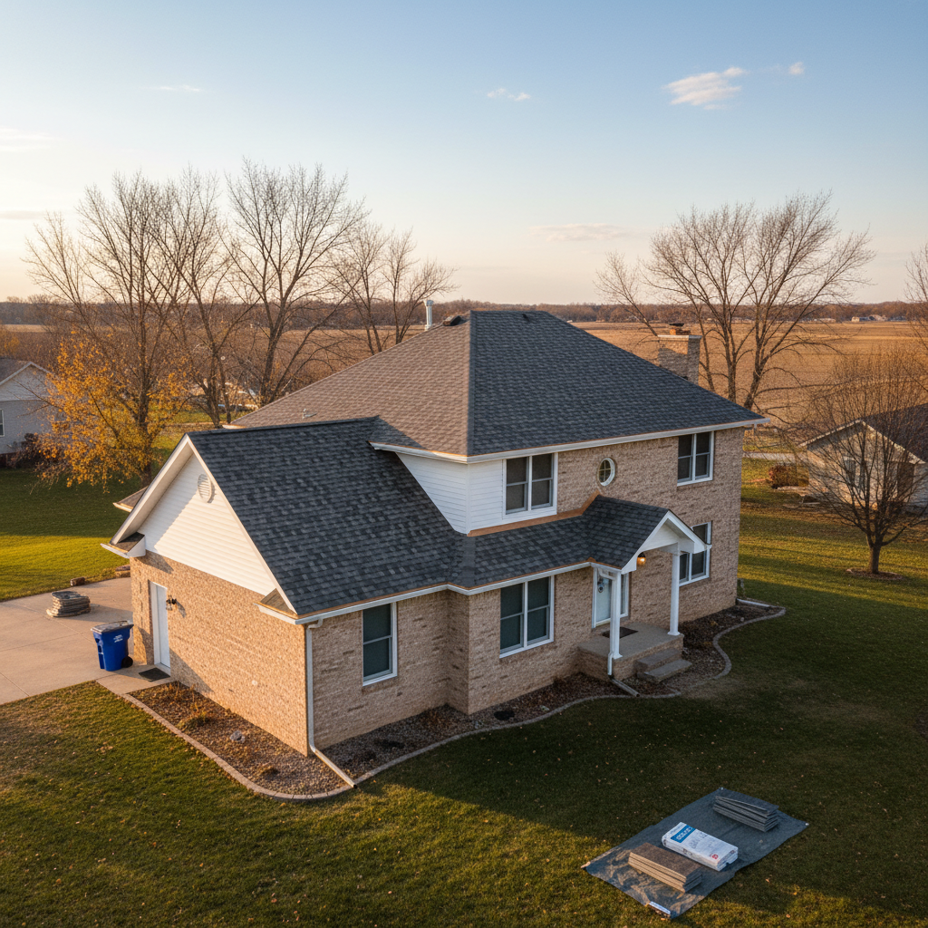 Completed roof installation work at a residential property in Hastings, NE